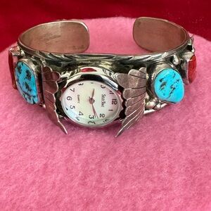 Sterling Silver & Turquoise Watch Bracelet EC signed EC